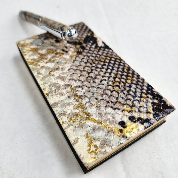 Graphic Image Refillable Gold Italian Leather Python Flip Pad Pen Set - Picture 8 of 12